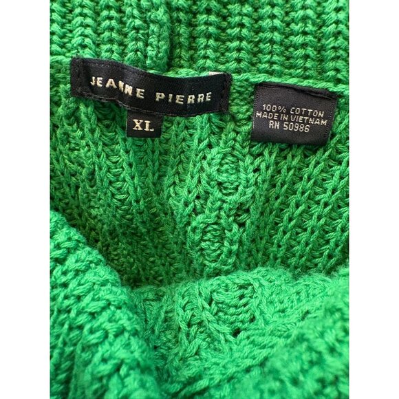Jeanne Pierre Green Cable Knit Off-Shoulder Cotton Sweater XL - Picture 6 of 6